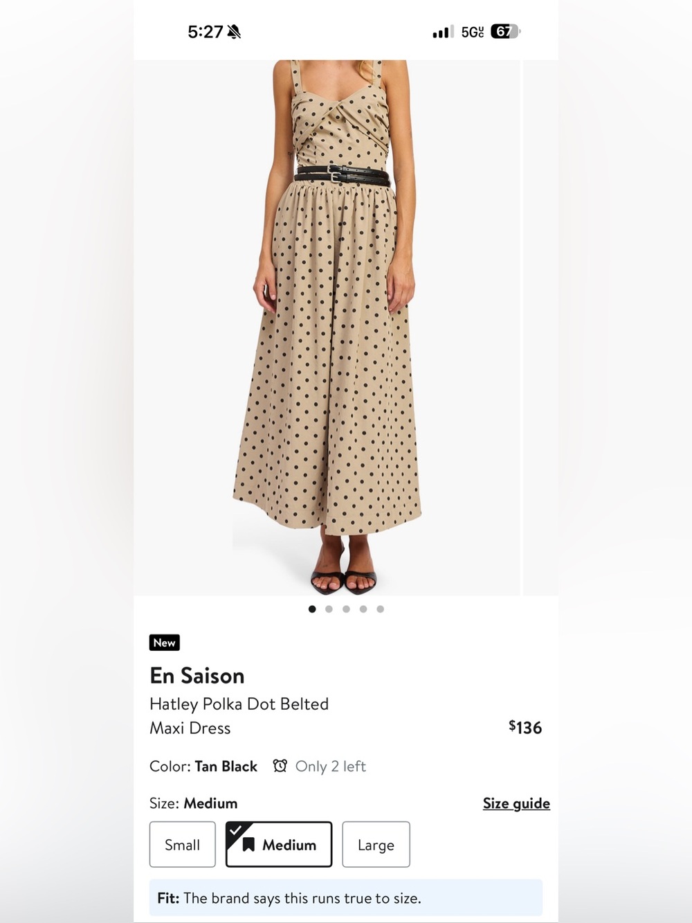 En Saison Olive Maxi Dress Skirt with Black Polka Dots